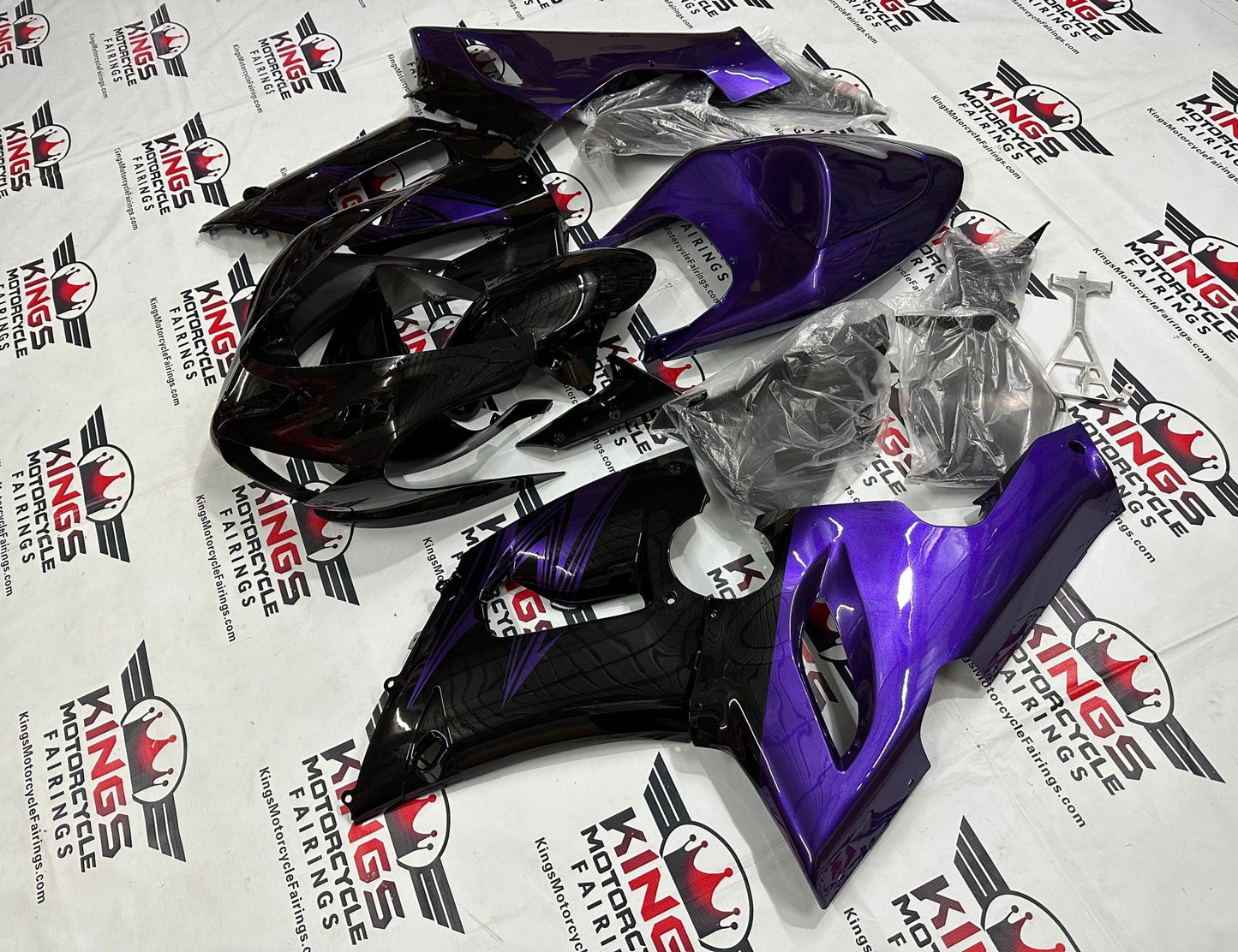 Kawasaki Ninja ZX6R 636 Fairings (2005-2006) Black, Purple Stripe at KingsMotorcycleFairings.com