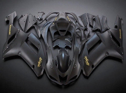 Kawasaki Ninja ZX6R 636 Fairings (2007-2008) Matte Black, Gold at KingsMotorcycleFairings.com