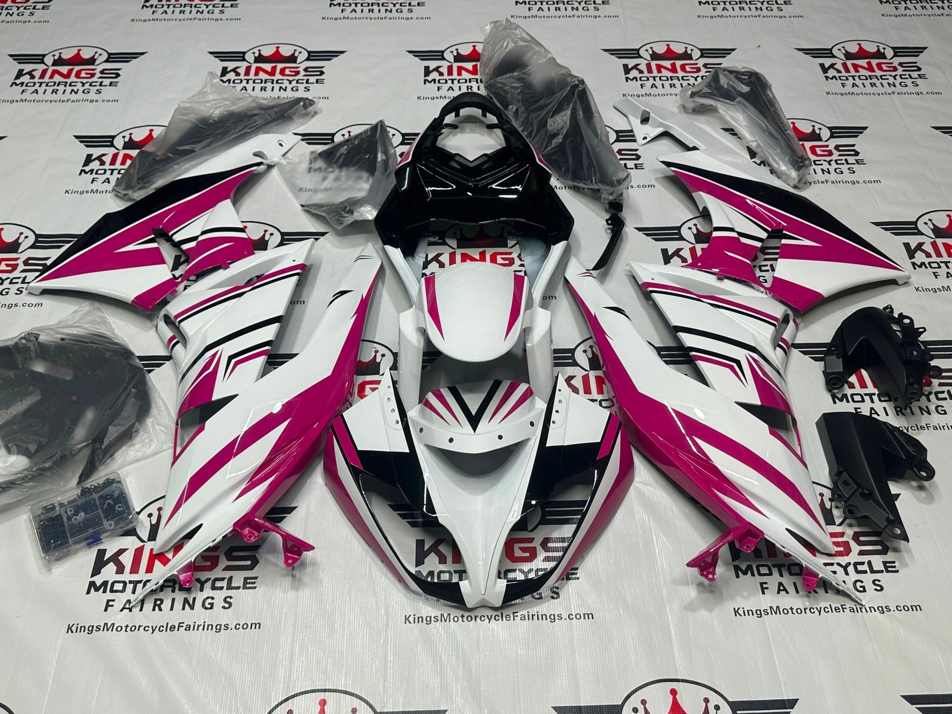 Kawasaki Ninja ZX6R 636 Fairings (2009-2012) Pink, White, Black at KingsMotorcycleFairings.com