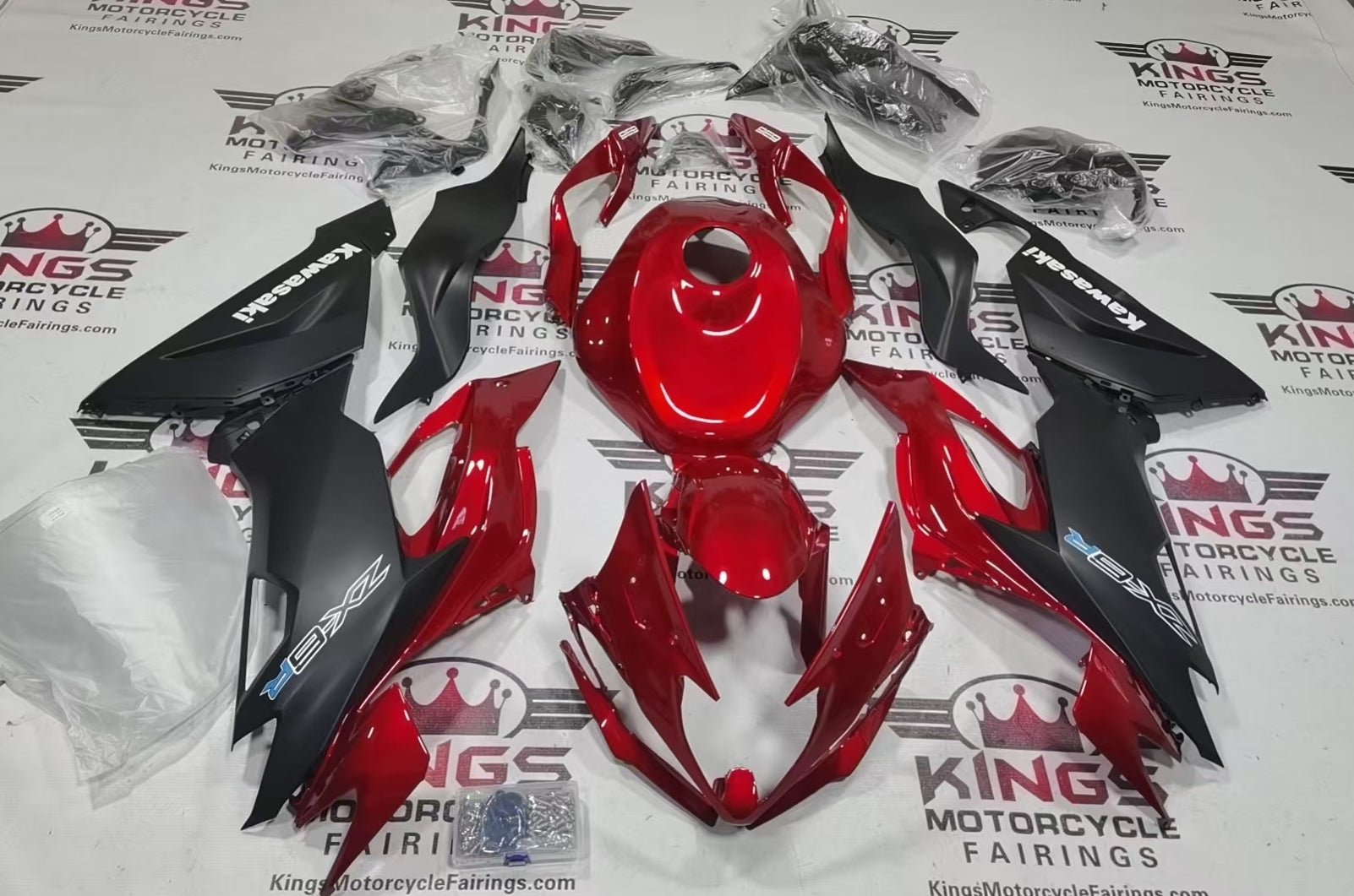 Kawasaki Ninja ZX6R 636 Fairings (2019-2023) Candy Red, Matte Black from KingsMotorcycleFairings.com