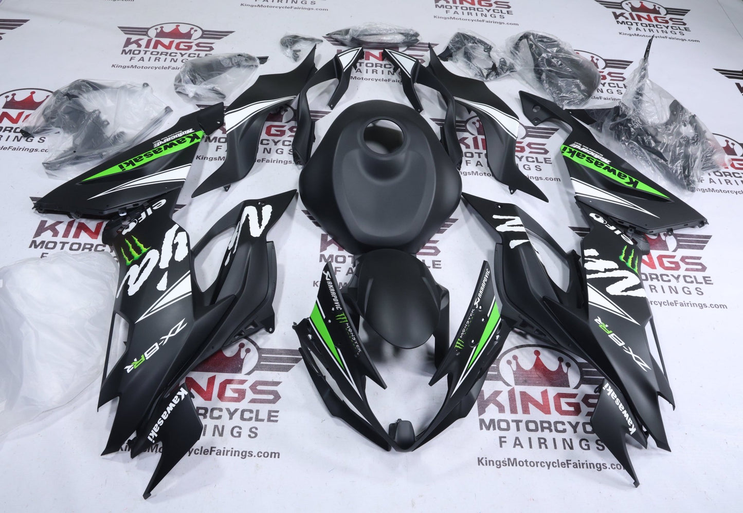 Kawasaki Ninja ZX6R 636 Fairings (2019-2023) Matte Black, White, Green Elf at KingsMotorcycleFairings.com