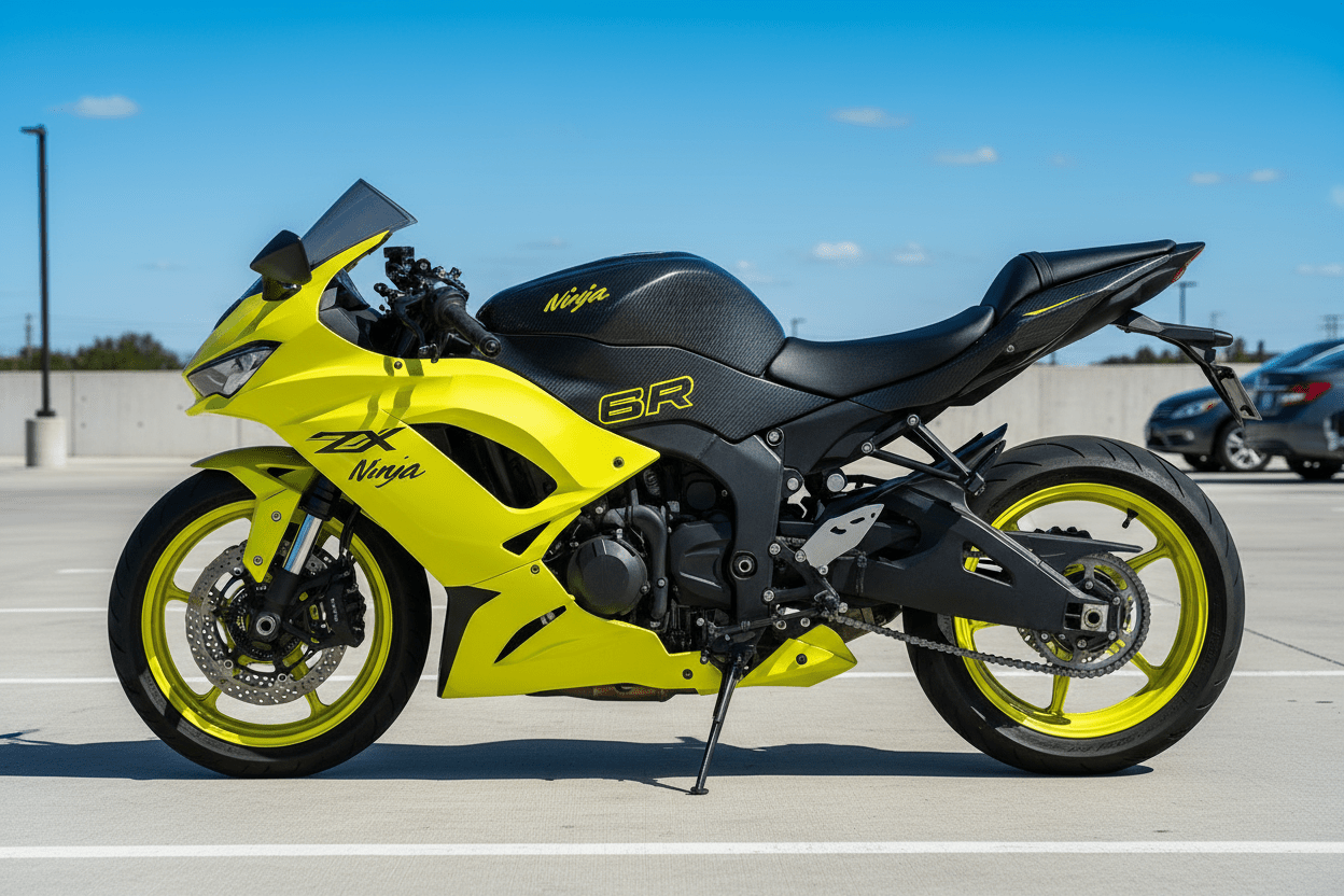 Kawasaki Ninja ZX6R 636 Fairings (2019-2023) Matte Yellow Hi Vis, Faux Carbon Fiber at KingsMotorcycleFairings.com