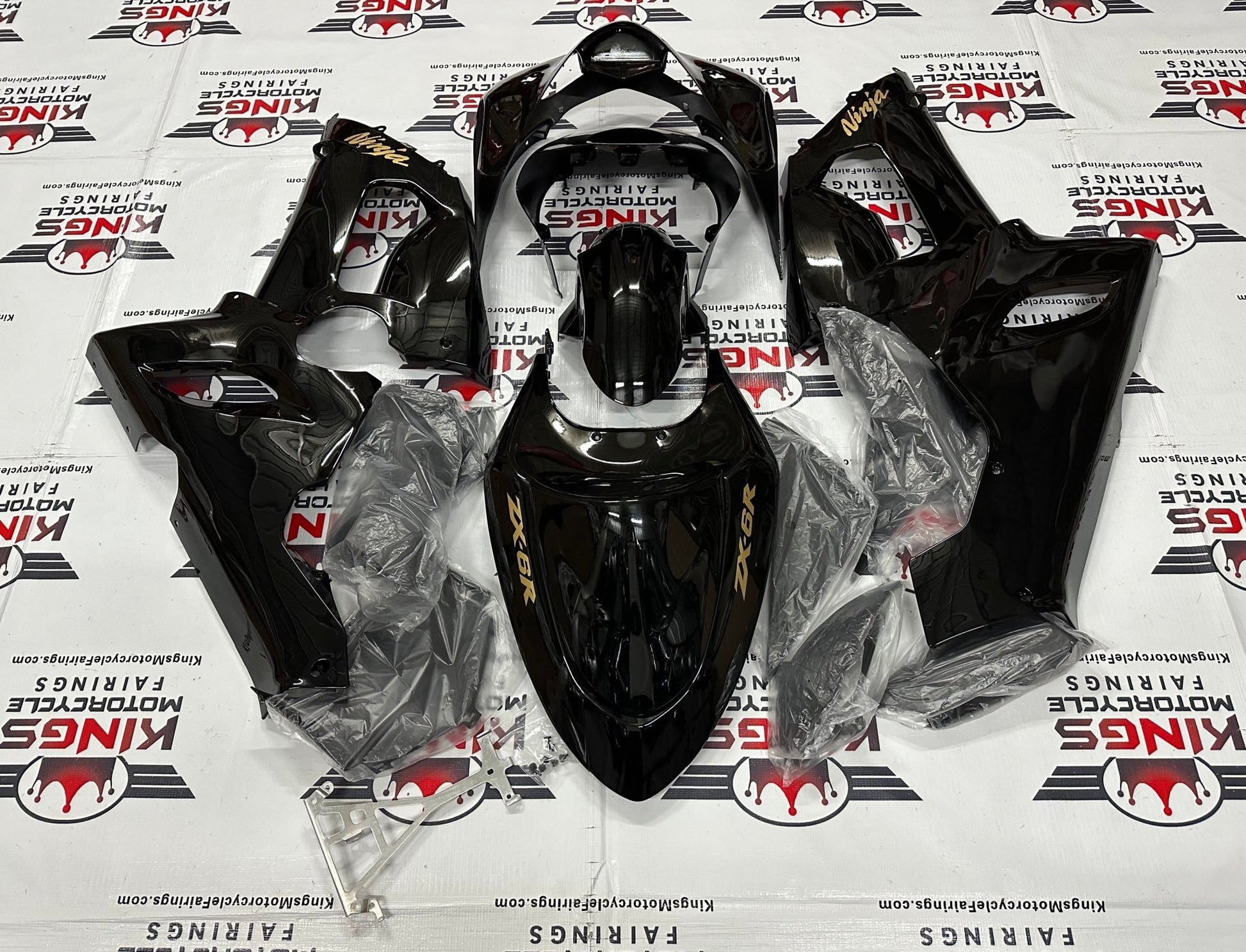 Kawasaki Ninja ZX6R 636 (2005-2006) Black, Gold Fairings at KingsMotorcycleFairings.com