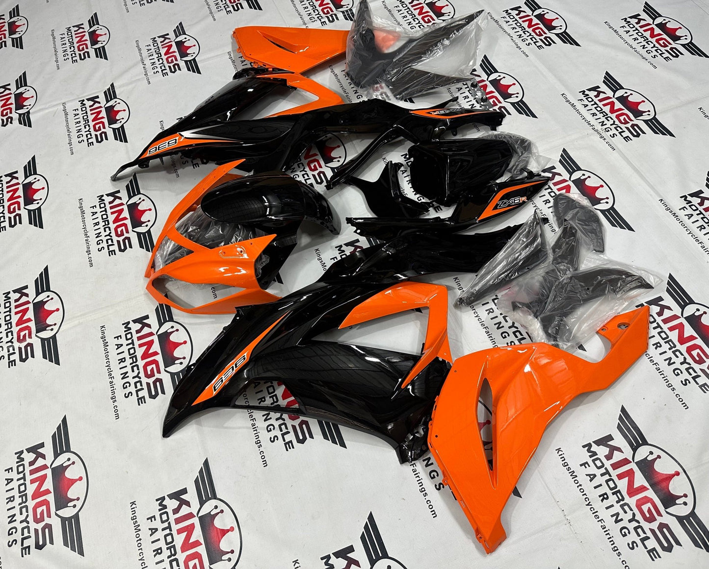 Kawasaki Ninja ZX6R Fairings (2013-2018) Black, Orange, Silver at KingsMotorcycleFairings.com