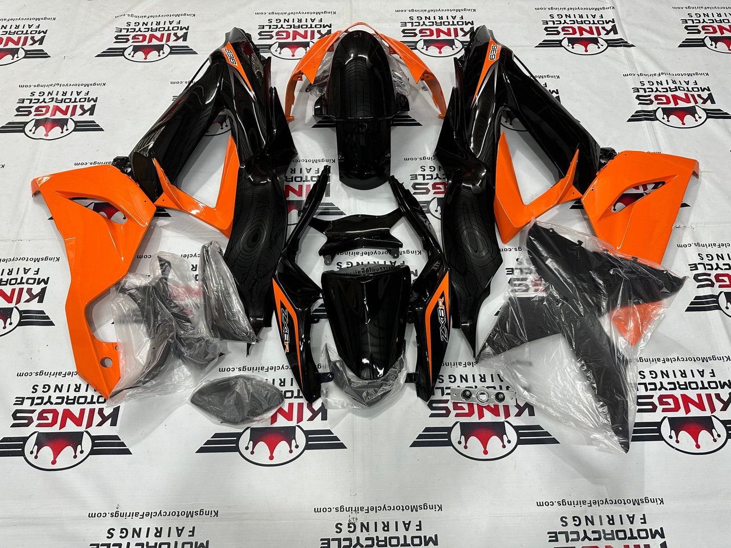 Kawasaki Ninja ZX6R Fairings (2013-2018) Black, Orange, Silver from KingsMotorcycleFairings.com