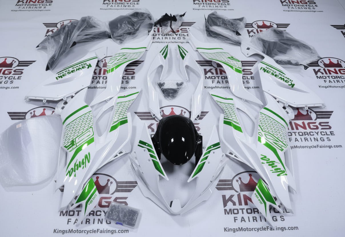 Kawasaki Ninja ZX6R Fairings (2019-2023) White, Green, Black, Honeycomb at KingsMotorcycleFairings.com