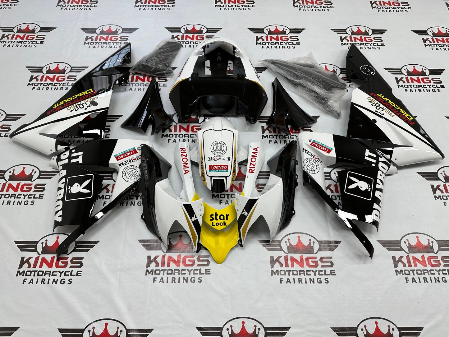 Kawasaki ZX-10R Fairings (2004-2005) Playboy Black, White, Yellow at KingsMotorcycleFairings.com