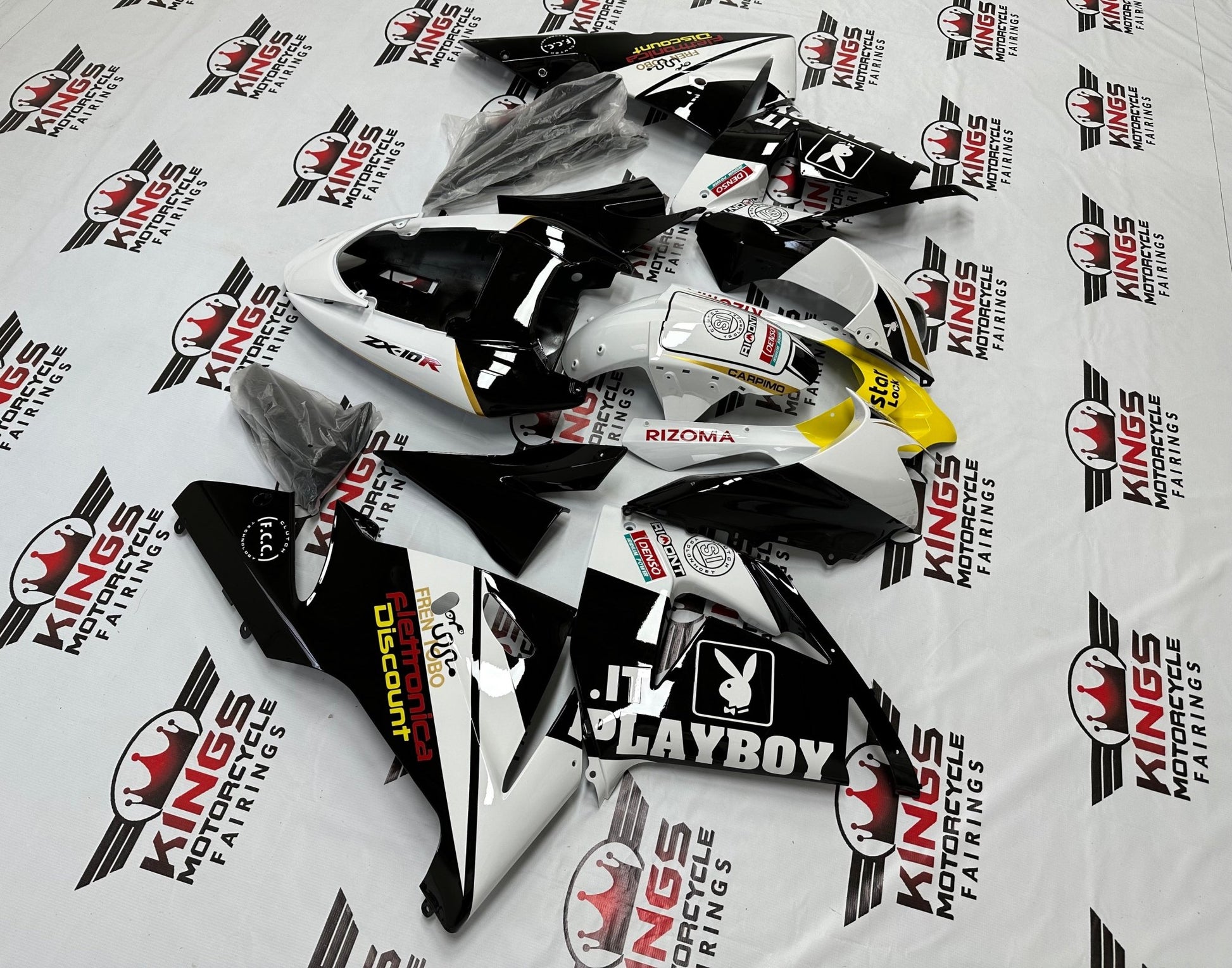 Kawasaki ZX-10R Fairings (2004-2005) Playboy Black, White, Yellow from KingsMotorcycleFairings.com