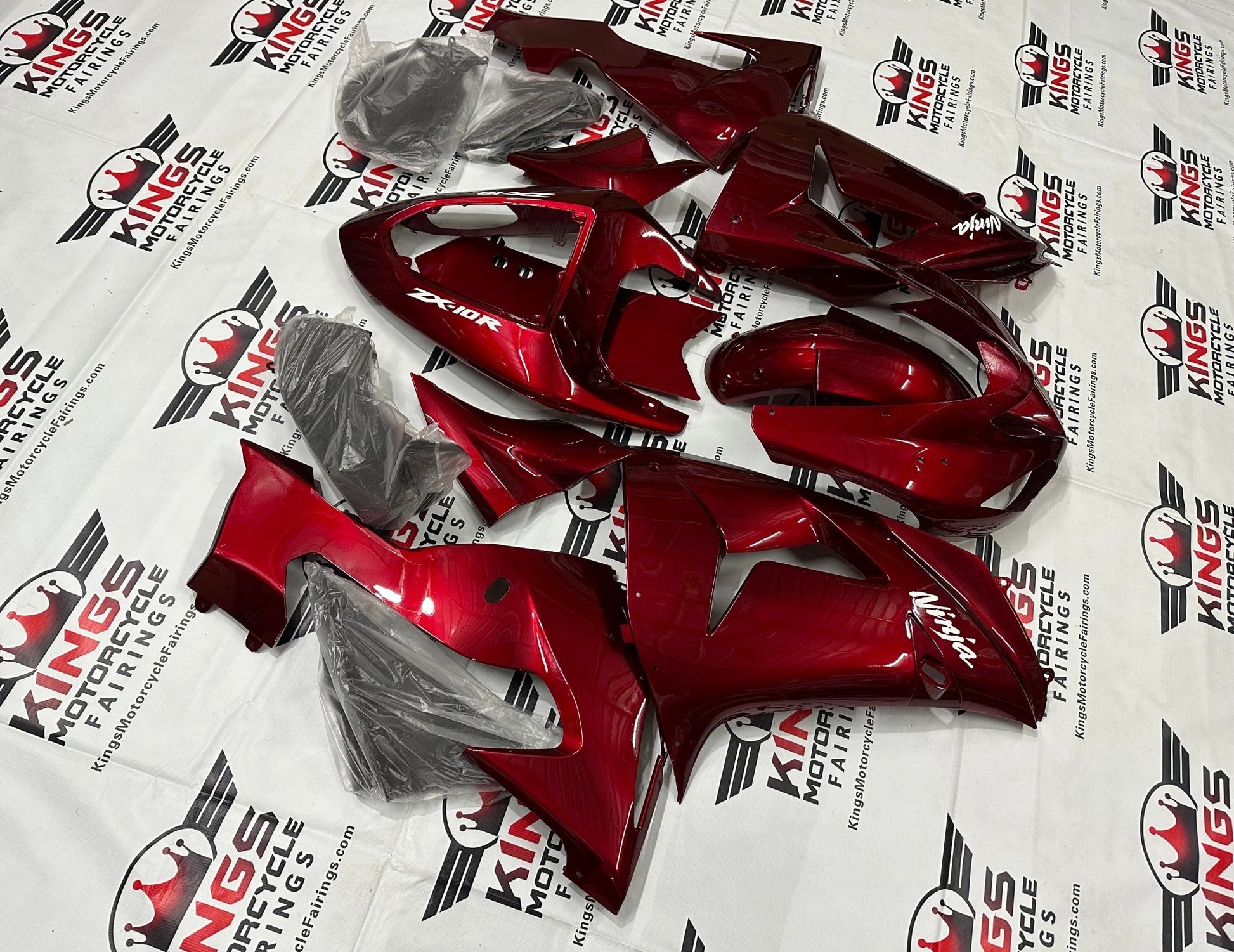 Kawasaki ZX-10R Fairings (2006-2007) Red Candy, White from KingsMotorcycleFairings.com