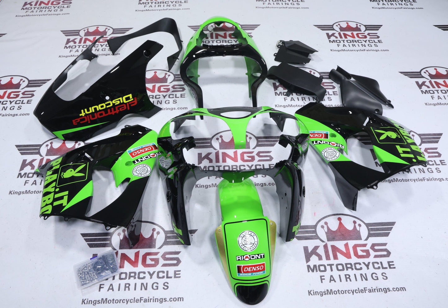 Kawasaki ZX-9R Fairings (2000-2001) Black, Green Playboy at KingsMotorcycleFairings.com