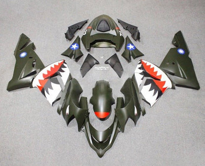 Kawasaki ZX10R Fairings (2004-2005) Matte Black, Red, Flying Tiger Bomber at KingsMotorcycleFairings.com