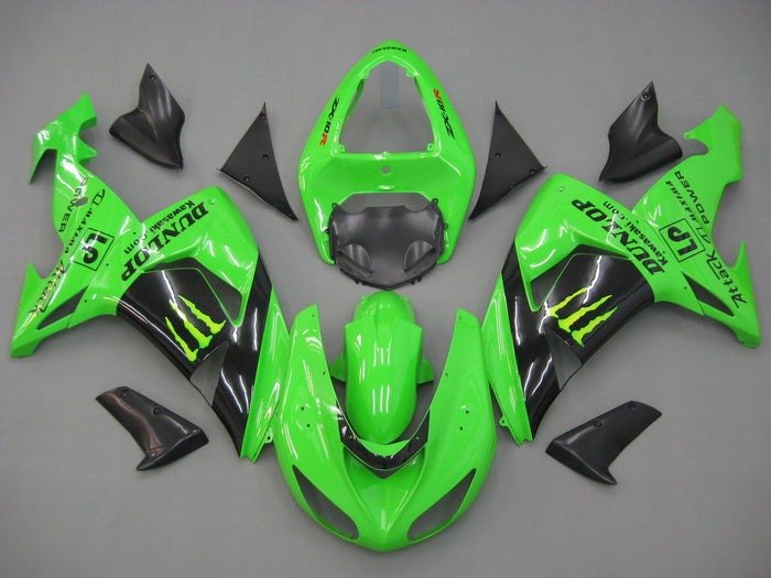 Kawasaki ZX10R Fairings (2006-2007) Green, Black, Monster, Dunlop at KingsMotorcycleFairings.com