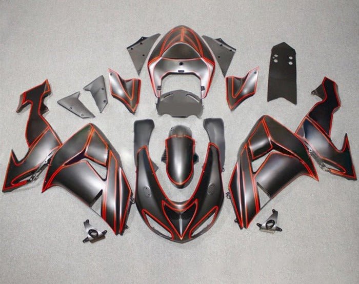 Kawasaki ZX10R Fairings (2006-2007) Matte Black, Red Pinstripe at KingsMotorcycleFairings.com