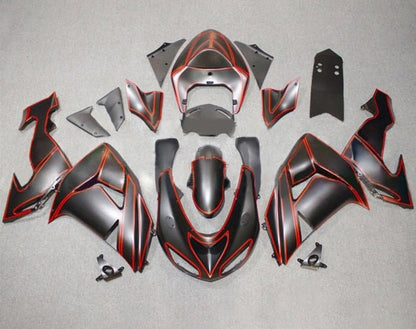 Kawasaki ZX10R Fairings (2006-2007) Matte Black, Red Pinstripe at KingsMotorcycleFairings.com