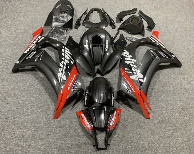 Kawasaki ZX10R Fairings (2011-2015) Faux Carbon Fiber, Red, White at KingsMotorcycleFairings.com