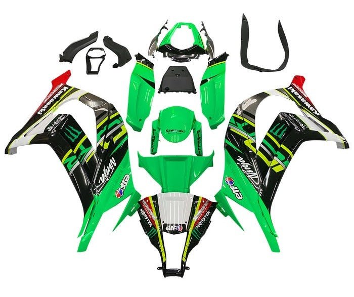Kawasaki ZX10R Fairings (2011-2015) Green, Yellow, Stripe at KingsMotorcycleFairings.com