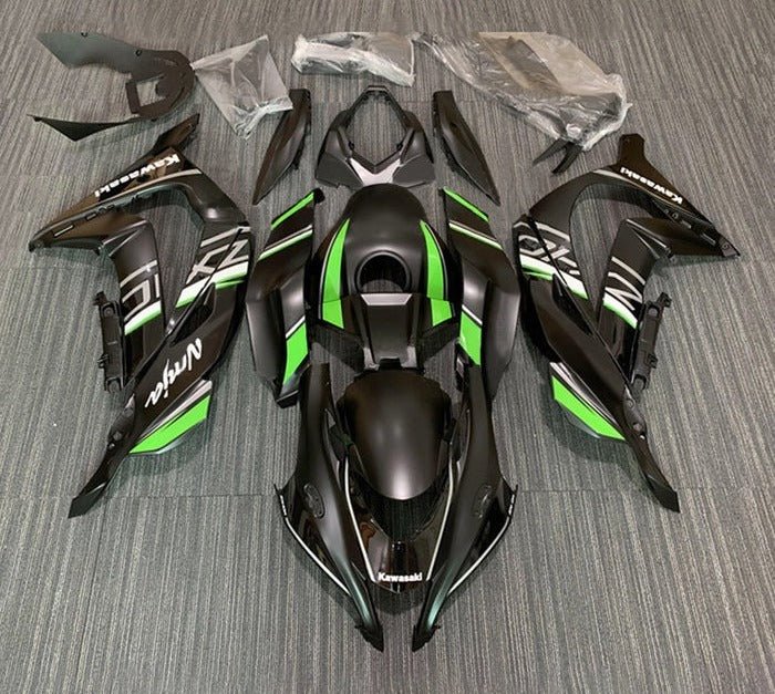 Kawasaki ZX-10R Fairings (2016-2020) Matte Black, Green, White Stripe at KingsMotorcycleFairings.com