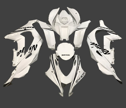 Kawasaki ZX10R Fairings (2016-2020) White, Black Stripe at KingsMotorcycleFairings.com