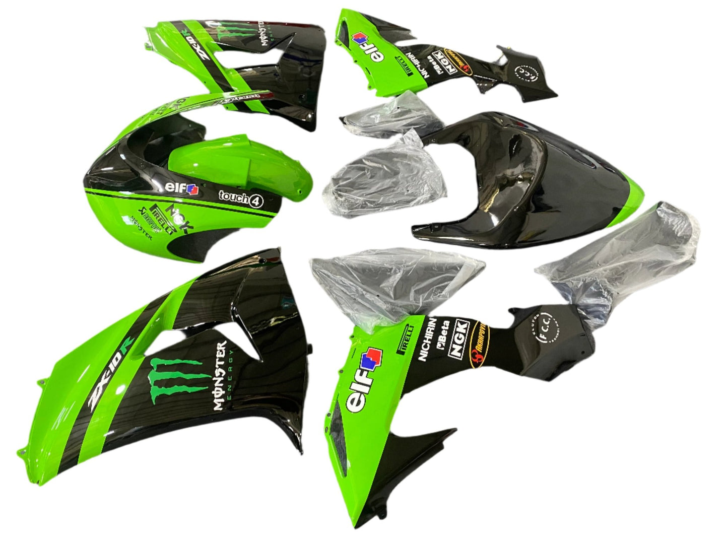 Kawasaki ZX10R Race Fairings (2006-2007) Green, Black Monster Energy at KingsMotorcycleFairings.com