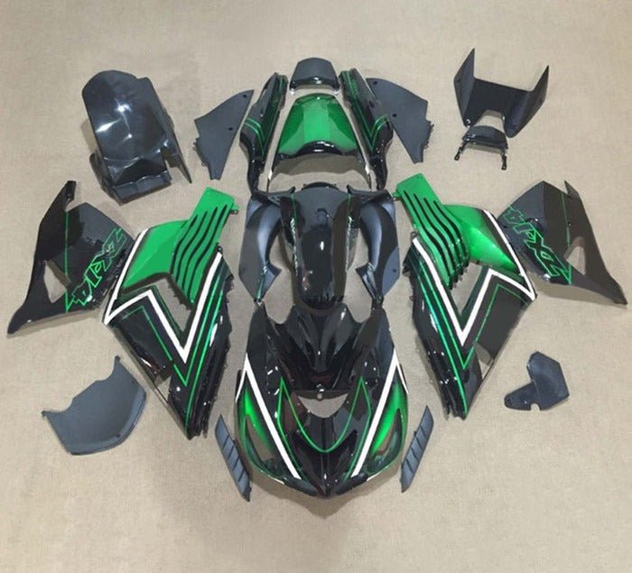 Kawasaki ZX14R Fairings (2006-2011) Black, Green, White Stripe at KingsMotorcycleFairings.com
