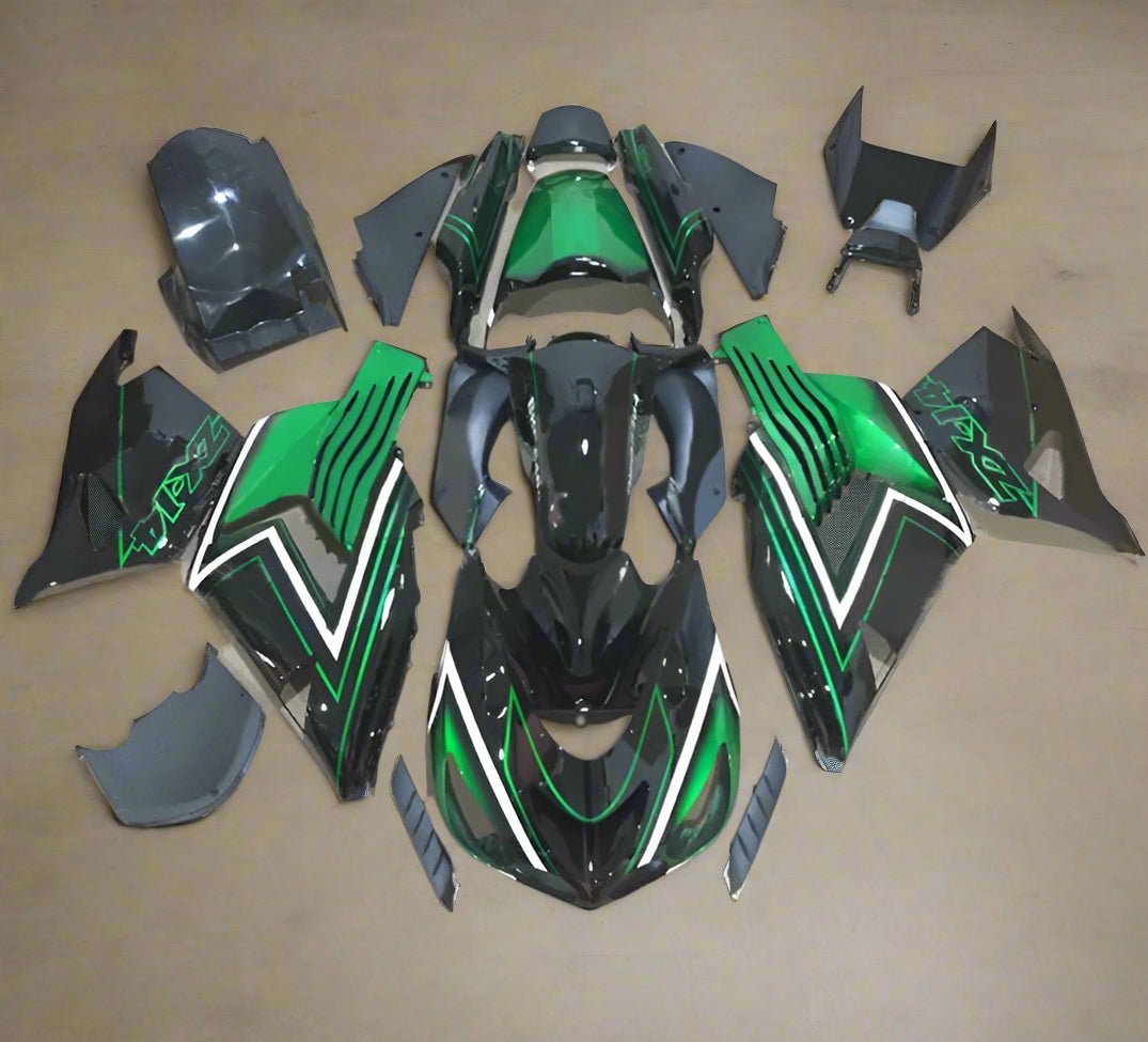 Kawasaki ZX-14R Fairings (2006-2011) Black, Green, White Stripe at KingsMotorcycleFairings.com