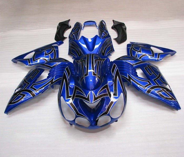 Kawasaki ZX14R Fairings (2006-2011) Blue, Black, Silver Tribal at KingsMotorcycleFairings.com