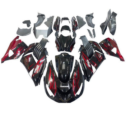 Kawasaki ZX-14R Fairings (2006-2011) Gloss Black, Red Flames at KingsMotorcycleFairings.com