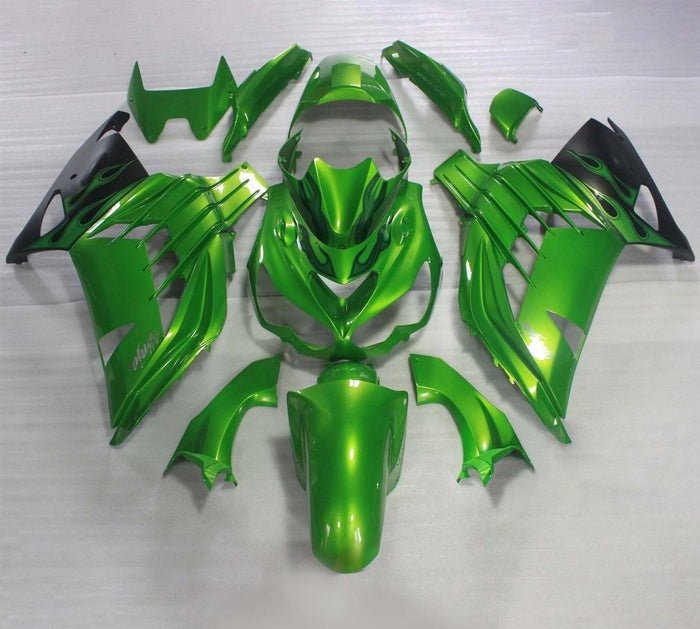 Kawasaki ZX-14R Fairings (2006-2011) Green Flames at KingsMotorcycleFairings.com