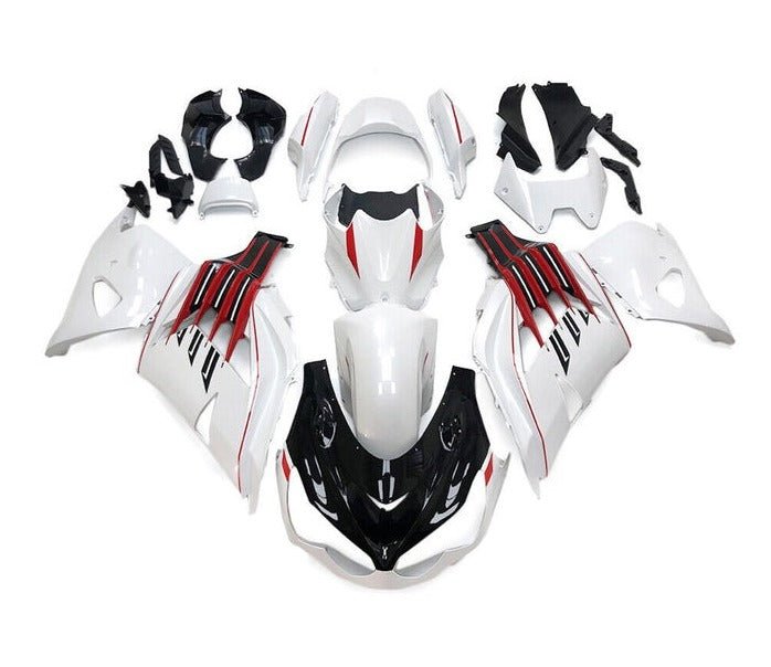 Kawasaki ZX-14R Fairings (2012-2024) White, Black, Red Stripe at KingsMotorcycleFairings.com