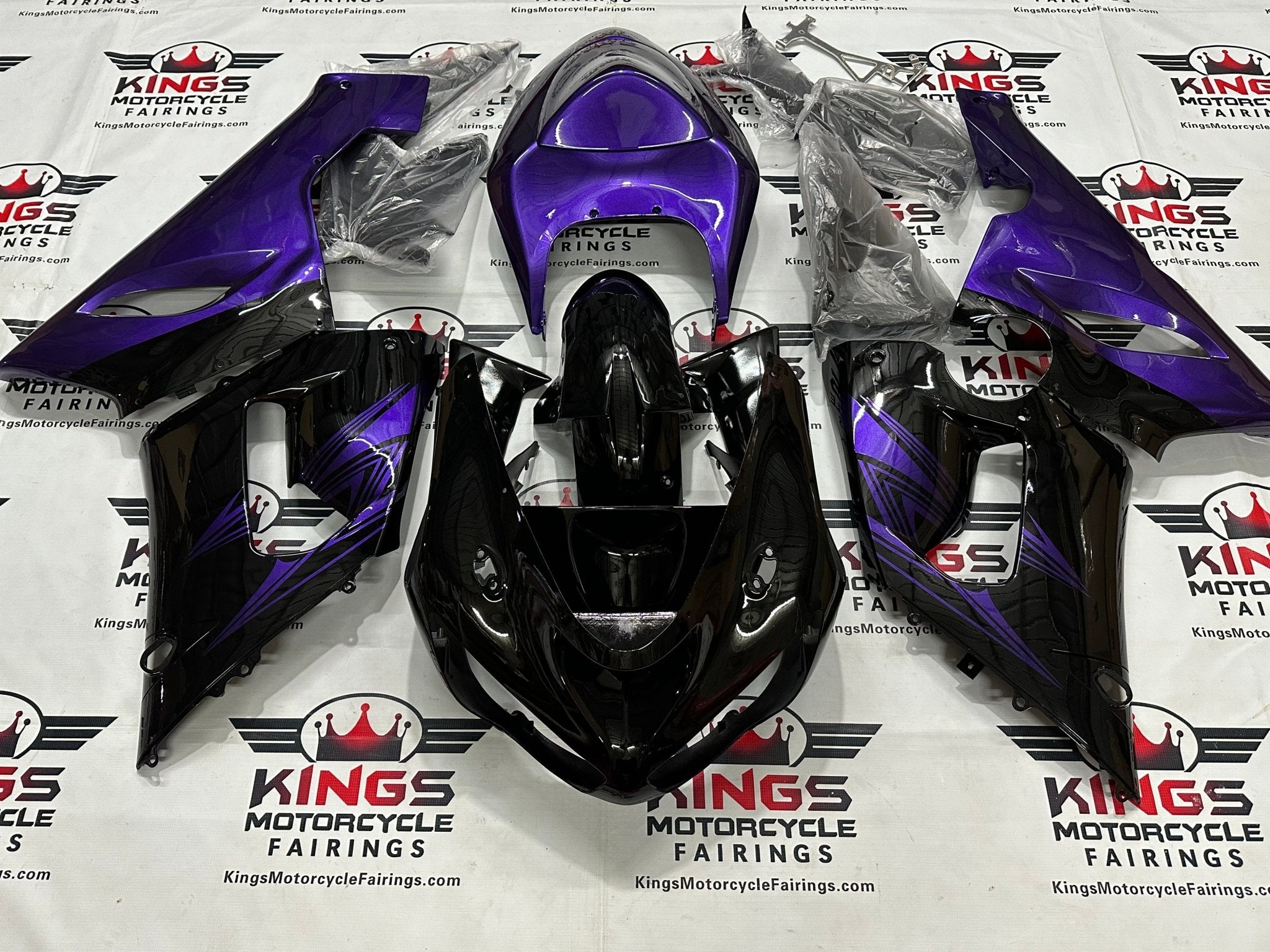 Kawasaki ZX6R 636 Fairings (2005-2006) Black, Purple Stripe at KingsMotorcycleFairings.com