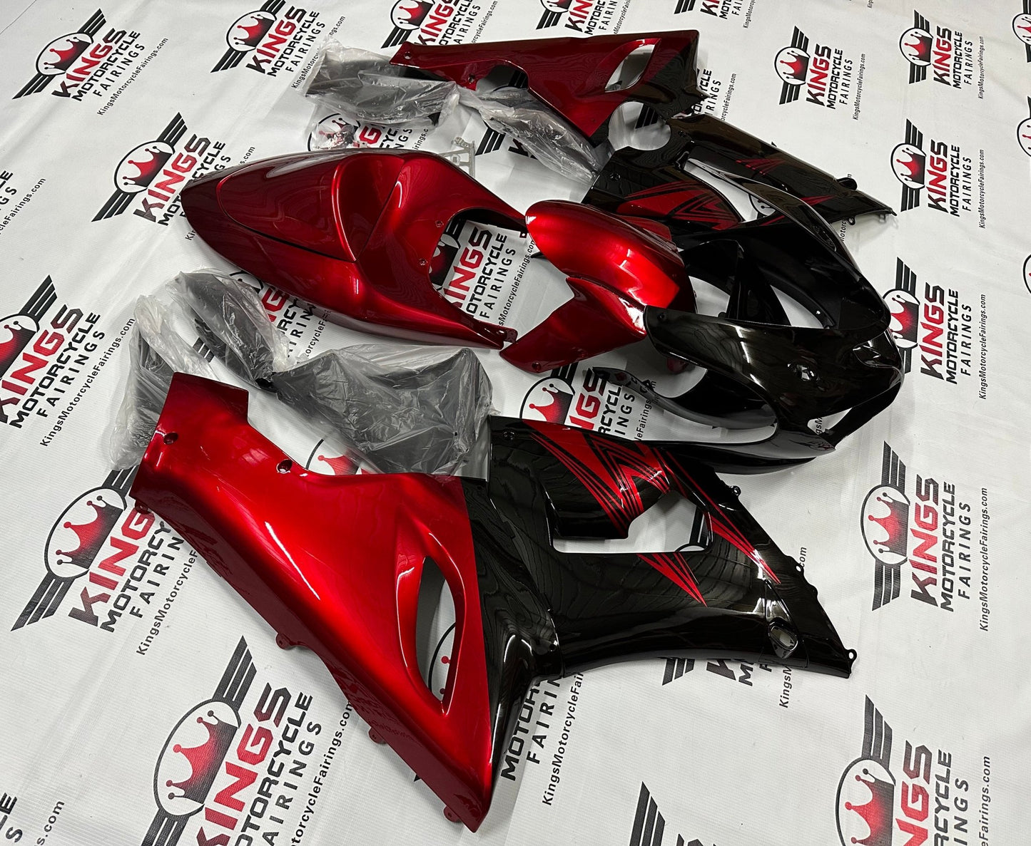 Fairings for Kawasaki ZX6R 636 (2005-2006) Black, Dark Red at KingsMotorcycleFairings.com