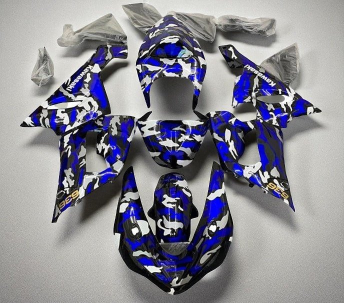 Kawasaki ZX6R 636 Fairings (2005-2006) Blue Camouflage at KingsMotorcycleFairings.com