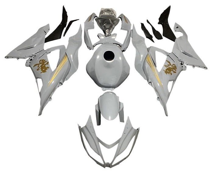 Kawasaki ZX6R 636 Fairings (2013-2018) White, Gold at KingsMotorcycleFairings.com