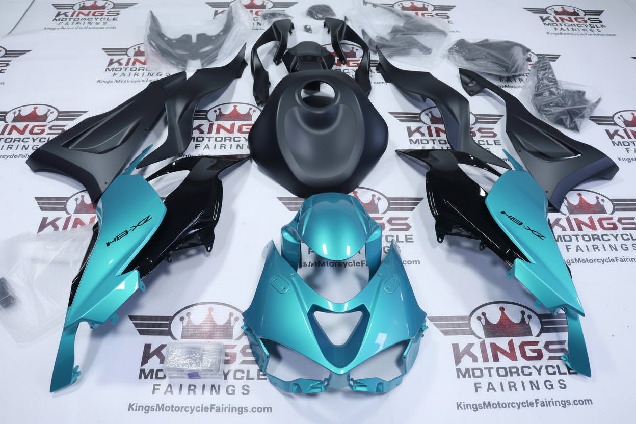Kawasaki ZX6R 636 Fairings (2024-2025) Blue Turquoise, Black, Matte Black at KingsMotorcycleFairings.com