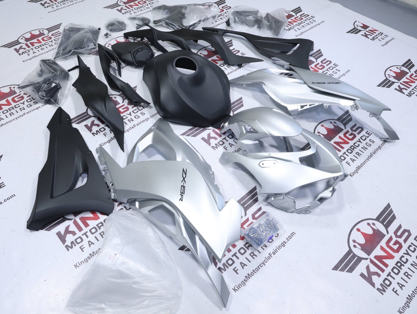 Kawasaki ZX6R 636 Fairings (2024-2025) Silver, Flat Black from KingsMotorcyceFairings.com