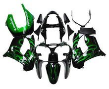 Kawasaki ZX9R Fairings (2000-2001) Black, Green, White, Flames at KingsMotorcycleFairings.com