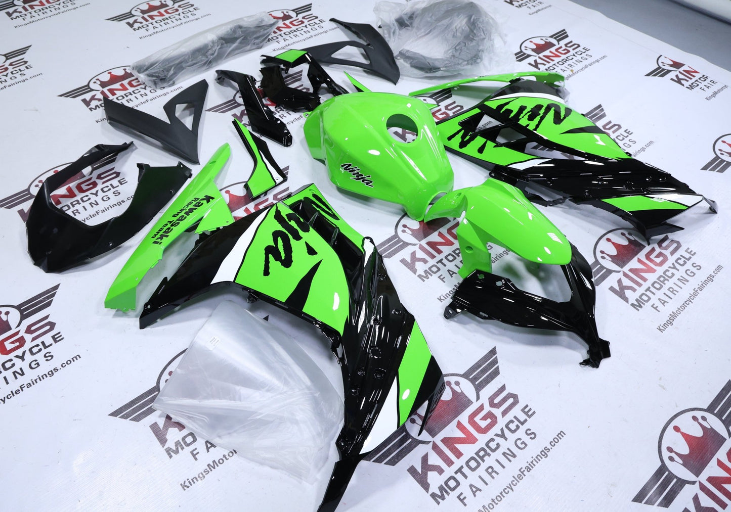 Kawasaki Ninja 300 Fairing Kit (2013-2024) Green, Black, White Gloss at KingsMotorcycleFairings.com