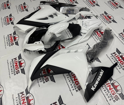 Kawasaki Ninja 300 Fairings (2013-2024) Pearl White, Black at KingsMotorcycleFairings.com
