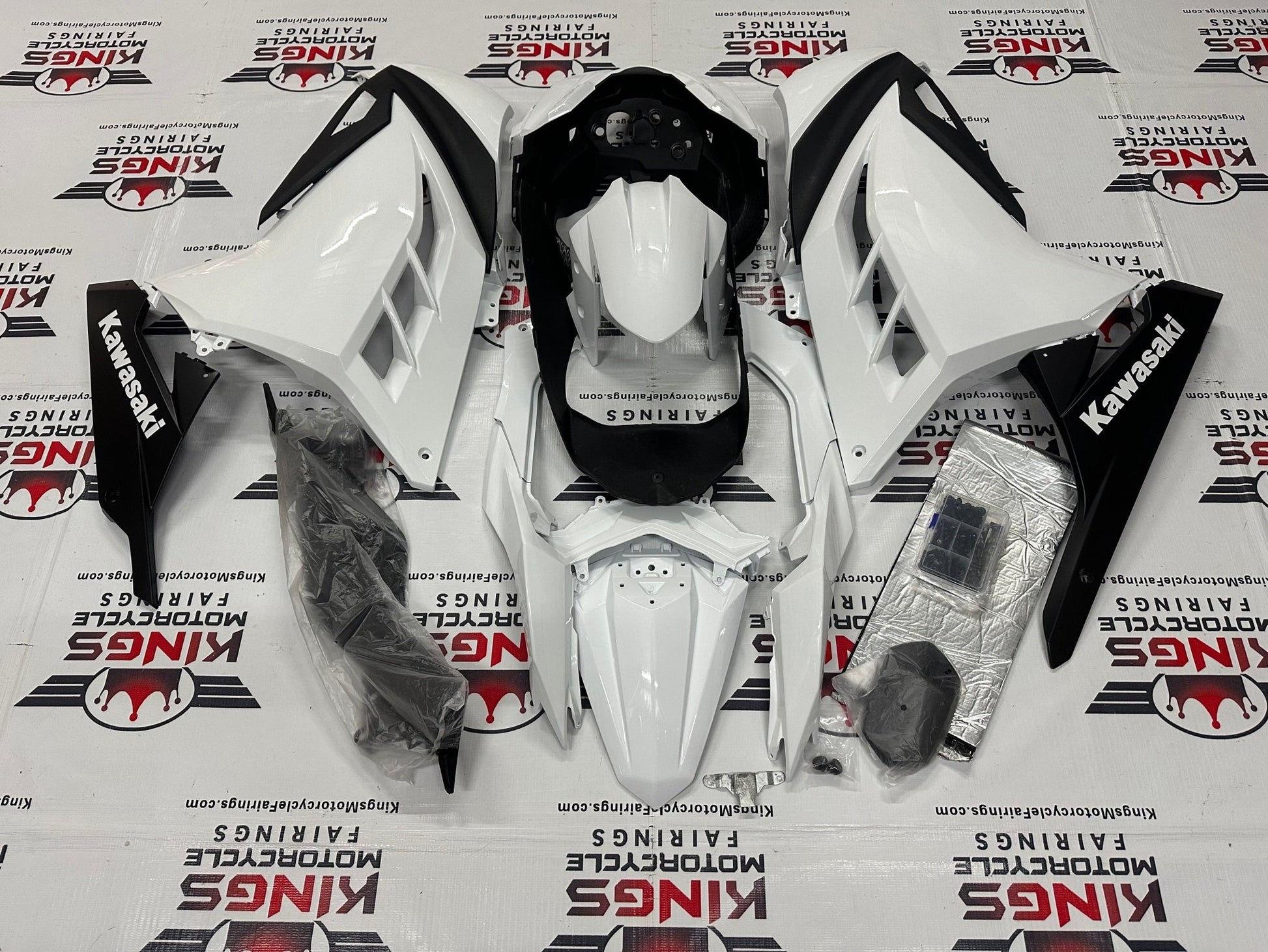 Kawasaki Ninja 300 Fairing kit (2013-2024) Pearl White, Black at KingsMotorcycleFairings.com