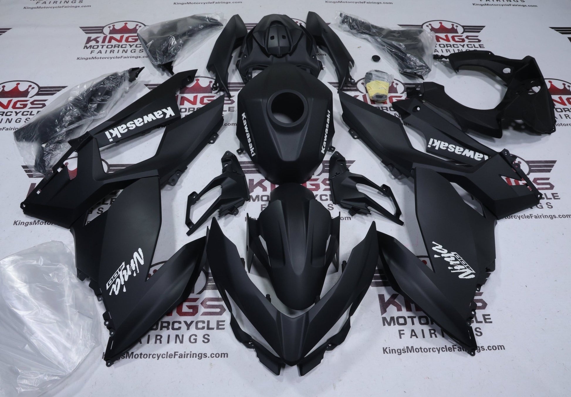 Kawasaki Ninja 400 Fairing Kit (2018-2023) Matte Black, White from KingsMotorcyceFairings.com