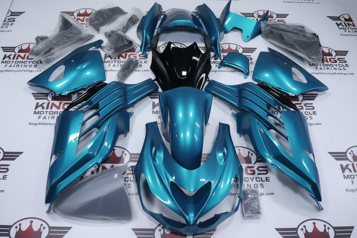 Kawasaki Ninja ZX-14R Fairings (2012-2024) Blue Turquoise, Black from KingsMotorcycleFairings.com