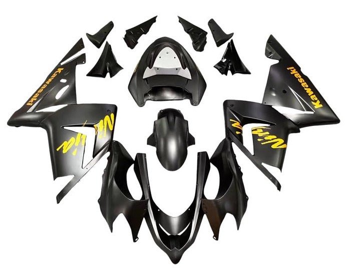 Kawasaki Ninja ZX10R Fairings (2004-2005) Matte Black, Yellow at KingsMotorcycleFairings.com