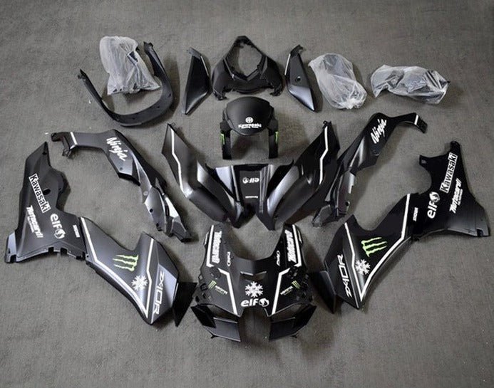 Kawasaki Ninja ZX10R Fairings (2021-2025) Matte Black, White Monster at KingsMotorcycleFairings.com