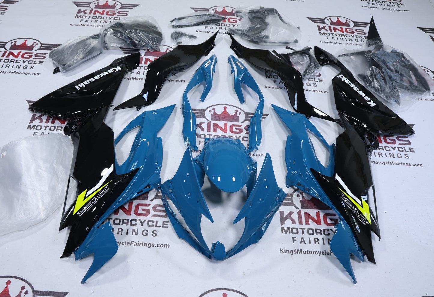 Kawasaki Ninja ZX6R 636 Fairings (2019-2023) Nardo Blue, Black, Yellow at KingsMotorcycleFairings.com