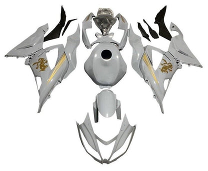 Kawasaki ZX6R Fairings (2013-2018) White, Gold at KingsMotorcycleFairings.com