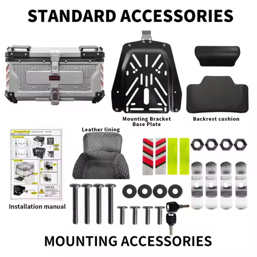 Silver 65L Aluminum Motocycle Top Box Storage at KingsMotorcycleFairings.com