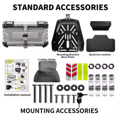Silver 65L Aluminum Motocycle Top Box Storage at KingsMotorcycleFairings.com