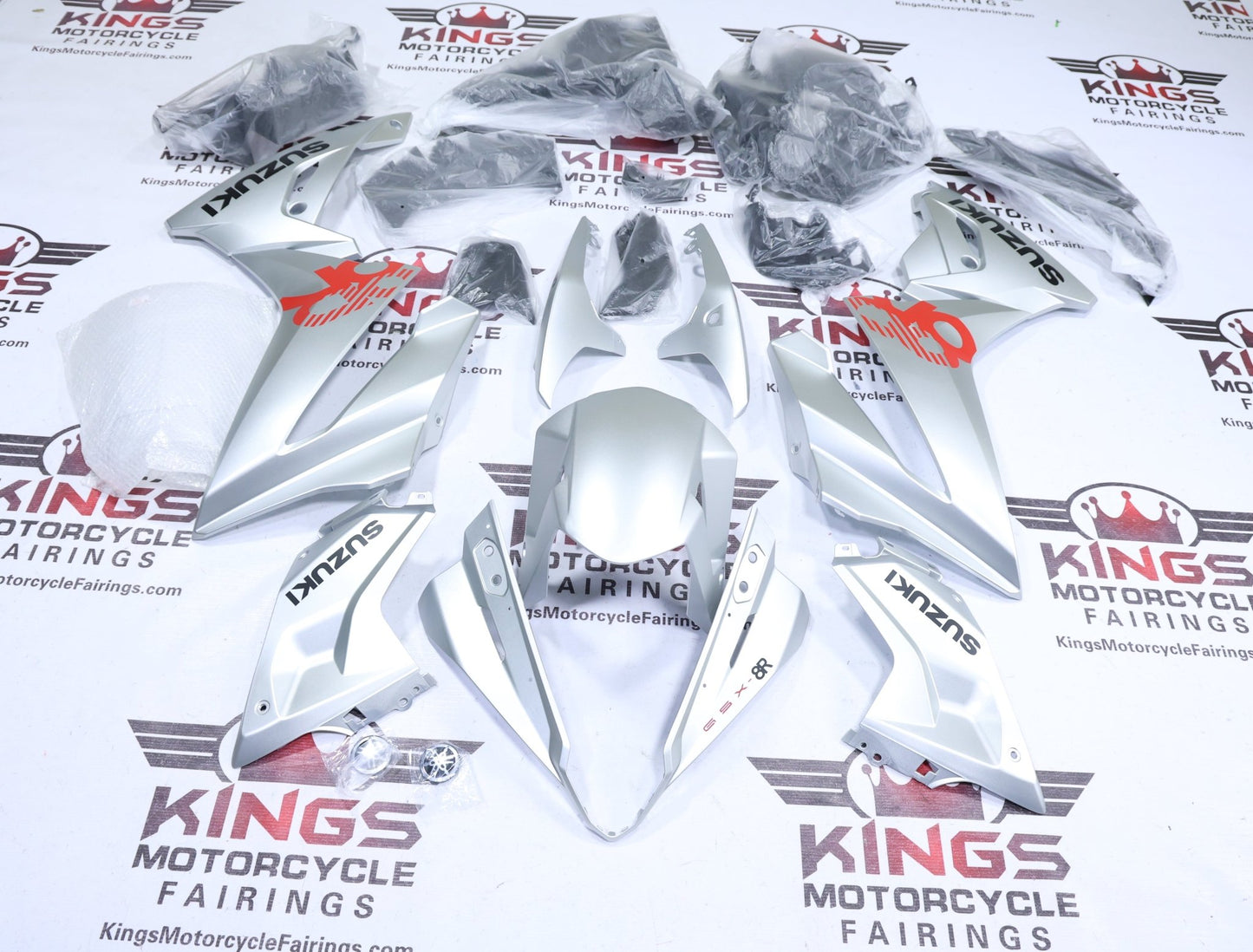 Suzuki GSX-8R Fairings (2024-2025) Gloss Silver, Black, Red at KingsMotorcycleFairings.com