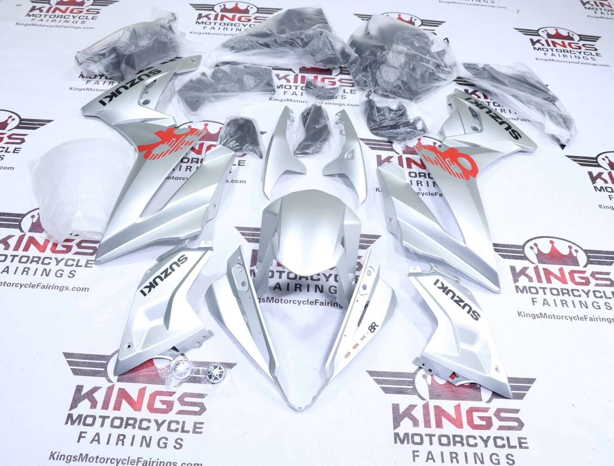Suzuki GSX-8R Fairings (2024-2025) Gloss Silver, Black, Red at KingsMotorcycleFairings.com
