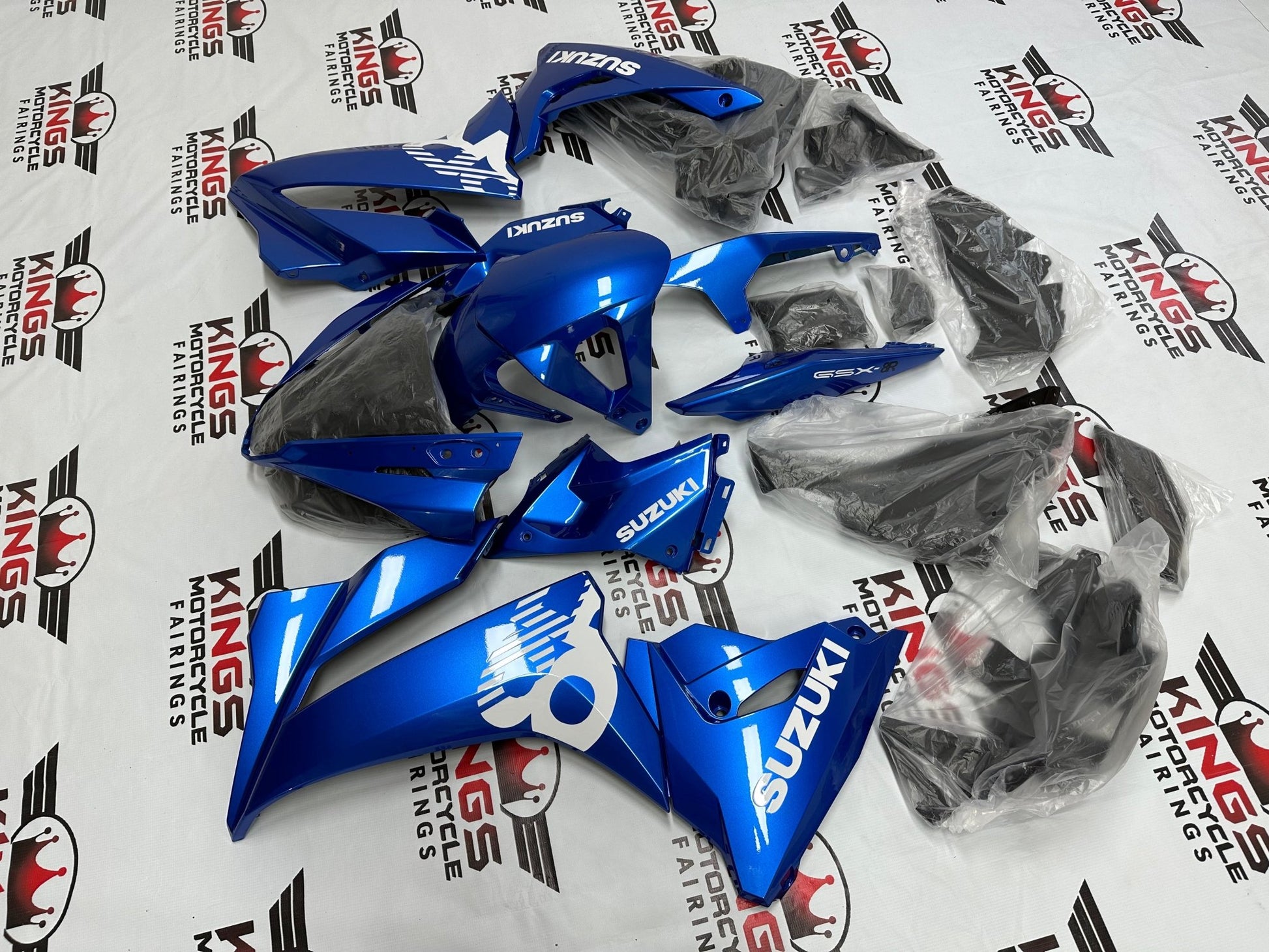 Suzuki GSX-8R Fairings (2024-2025) Metallic Blue, White from KingsMotorcycleFairings.com.